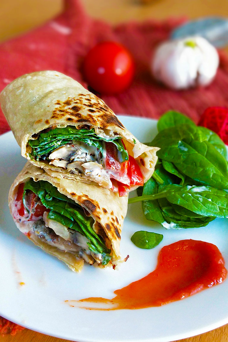 MUSHROOM SPINACH WRAP GET SET VEGAN