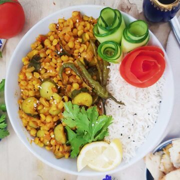 Yellow Split peas with zucchini served with white rice