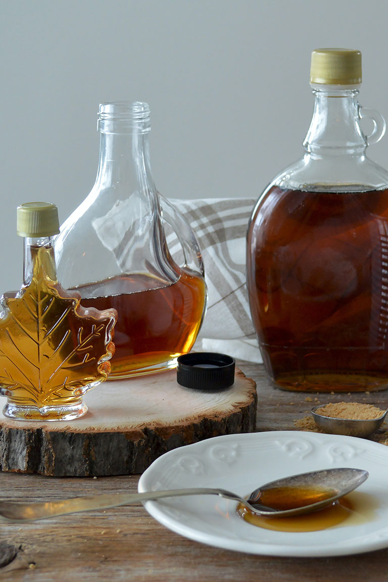 maple syrup and other honey substitute in bottles. 