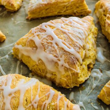 vegan pumkin scones in baking tray ready to serve