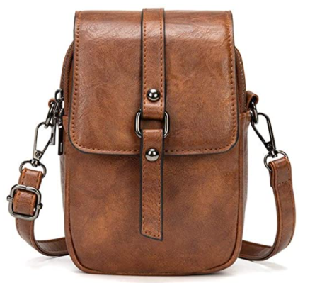 Brown color soft vegan leather crossbody mobile bag