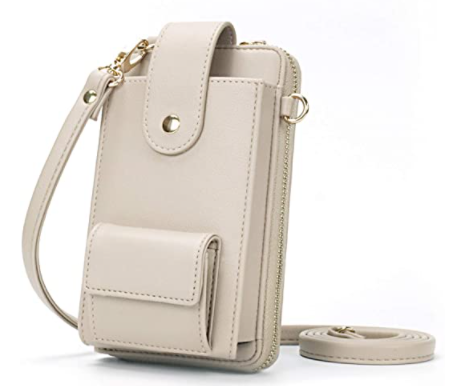 white color soft vegan crossbody mobile bag and wallet