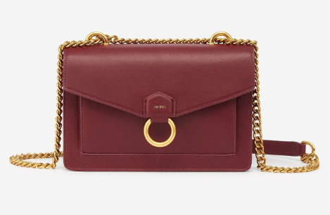 Red color vegan purse with golden chain