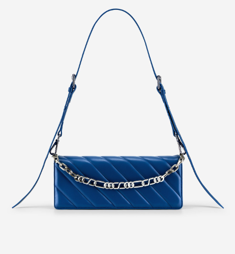 Blue color crossbody purse with silver chain 