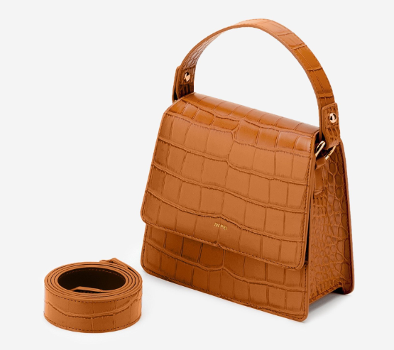 Brown vegan leather handbag with crossbody strap