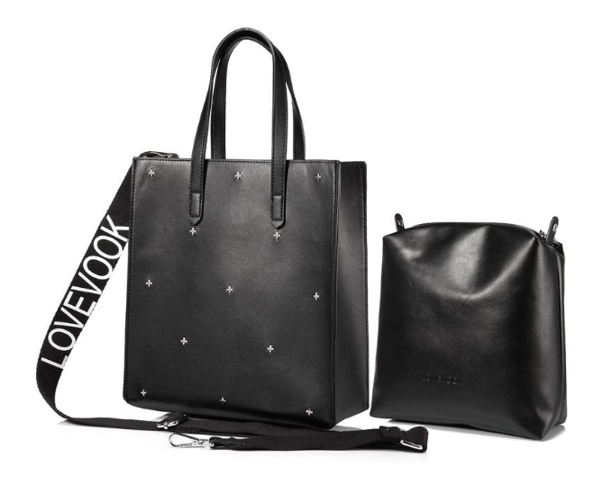 black color crossbody Tote bag with makeup bag.