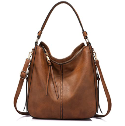 Brown color soft vegan leather crossbody hobo bag