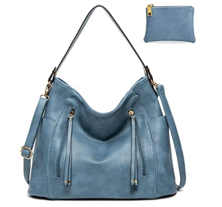 Blue color soft vegan leather crossbody hobo bag