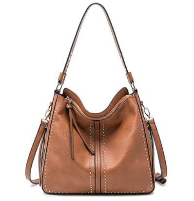 Brown color soft vegan leather crossbody hobo bag