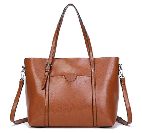 brown color pu leather crossbody tote bag