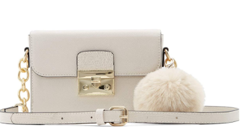 Vegan Leather white color bag with golden chain crossbody strap and buckle