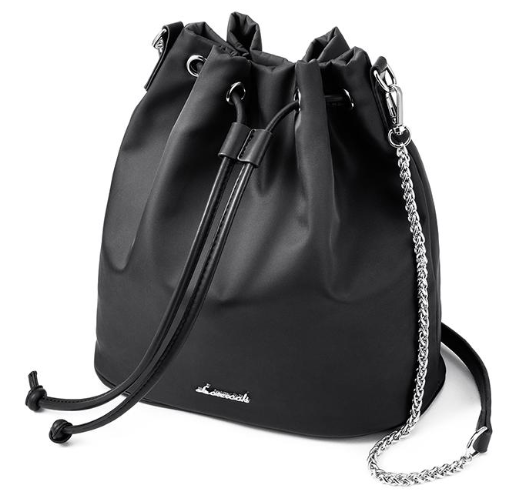 black vegan leather bucket crossbody bag