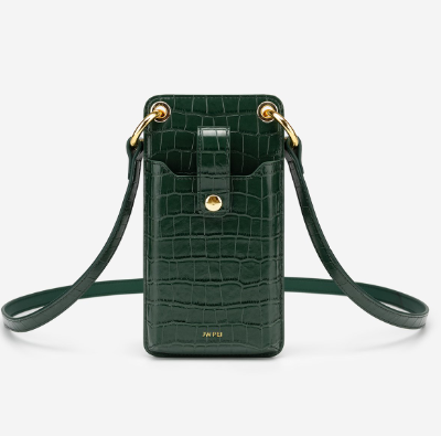 Dark green color vegan leather crossbody mobile bag