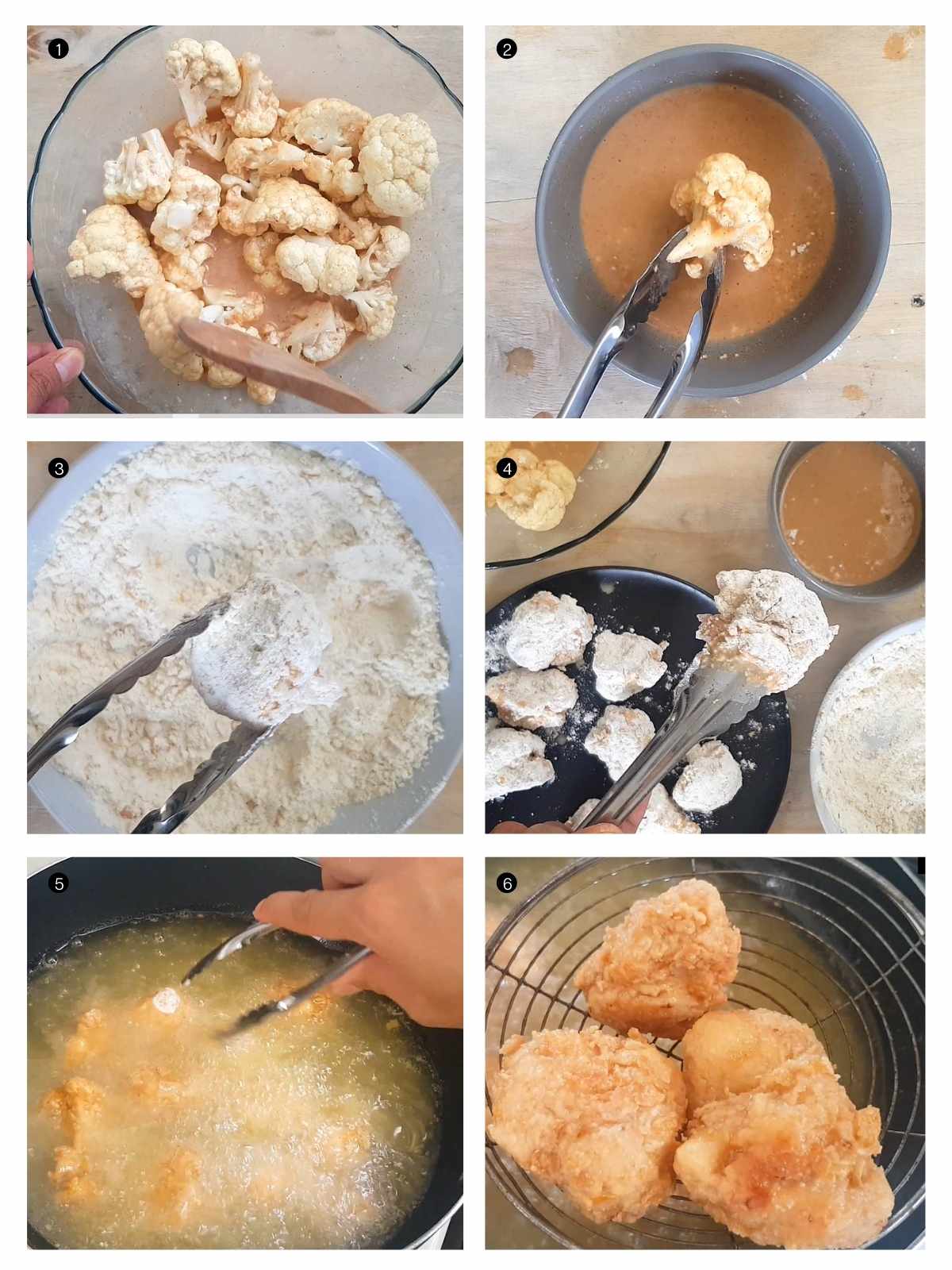 Step by step process of how to make vegan fried cauliflower