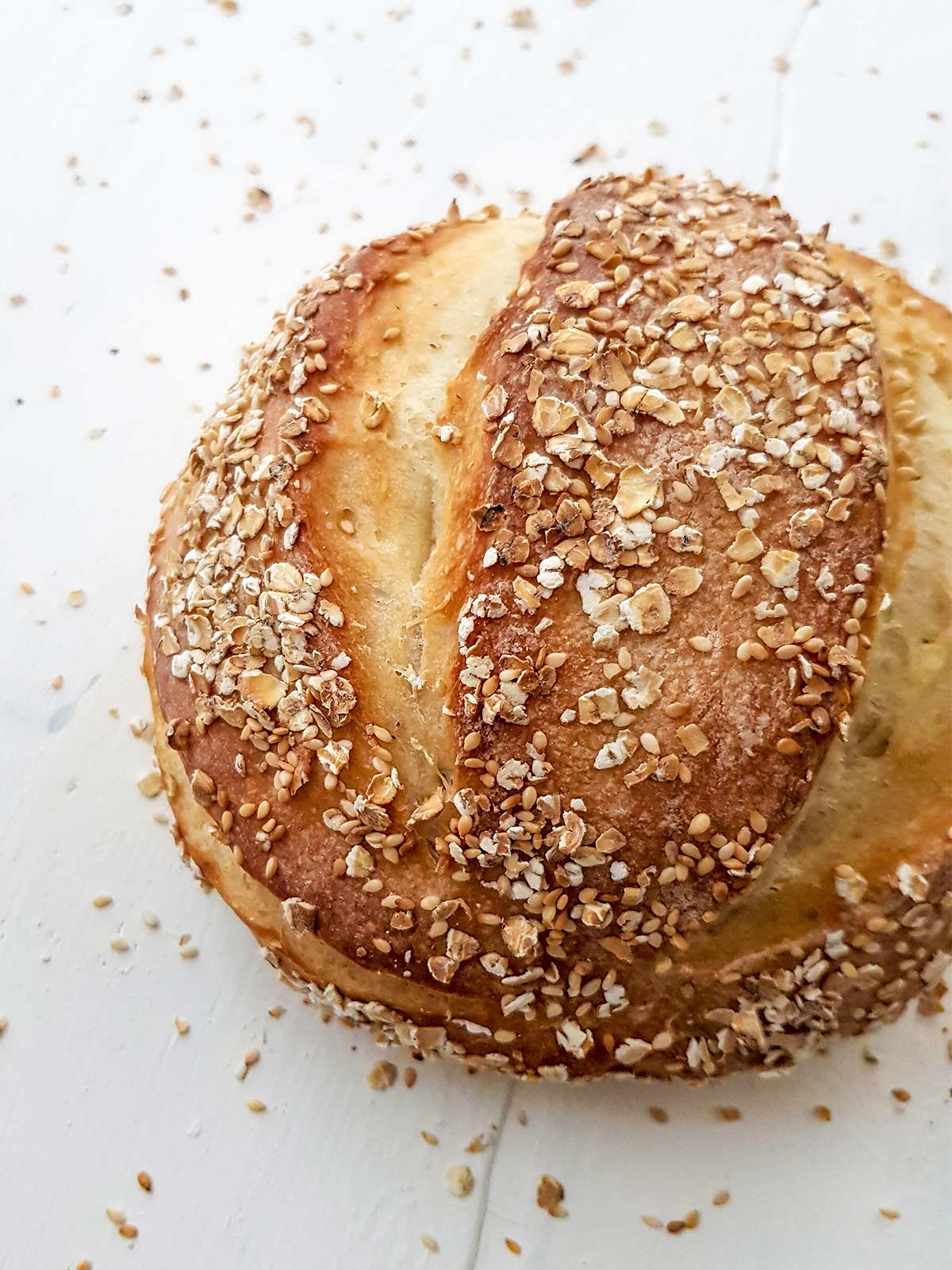 rustic and crusty surface of no knead bread loaf