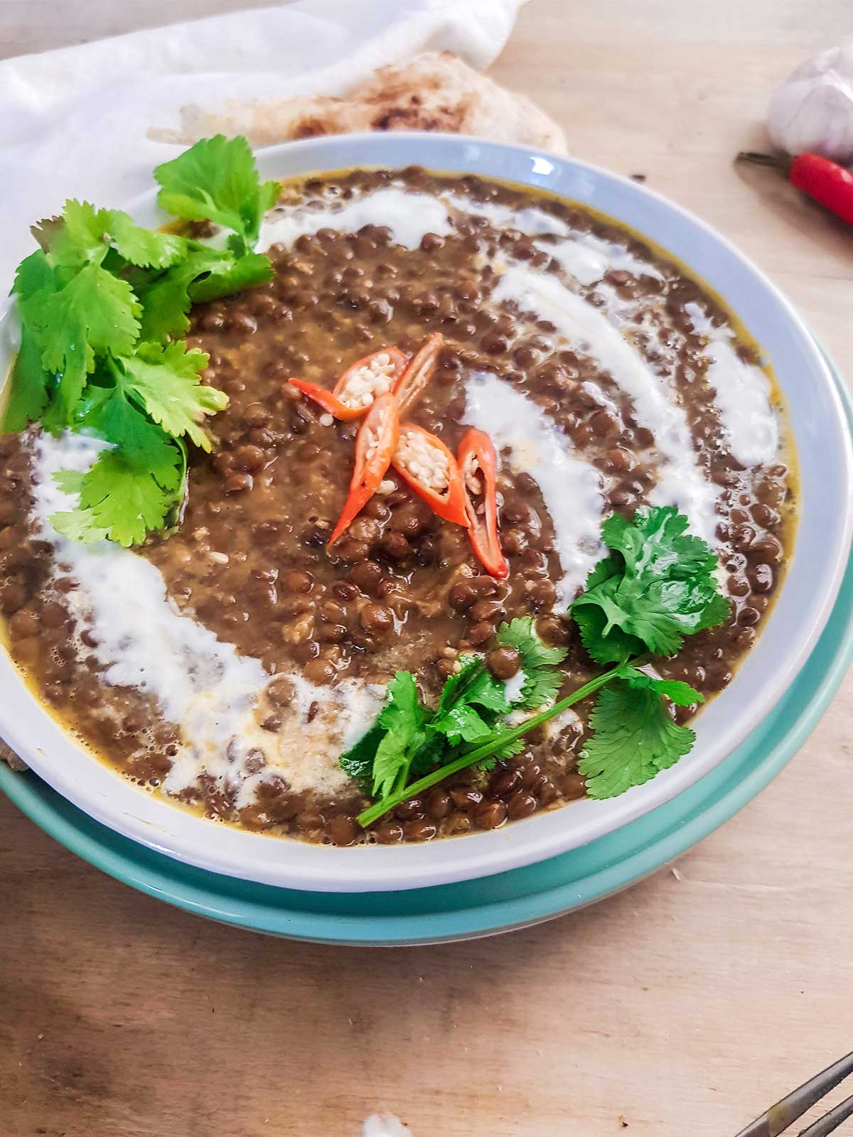 creamy and rich lentil curry without coconut milk served in a bowl