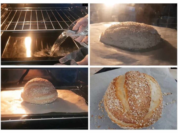 Bake the no knead dough without dutch oven process shots.