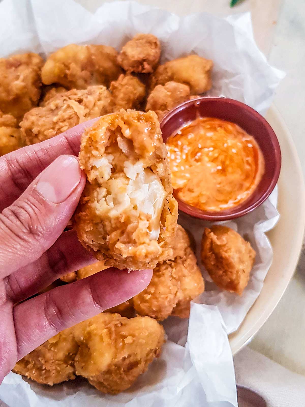 Vegan fried cauliflower bite