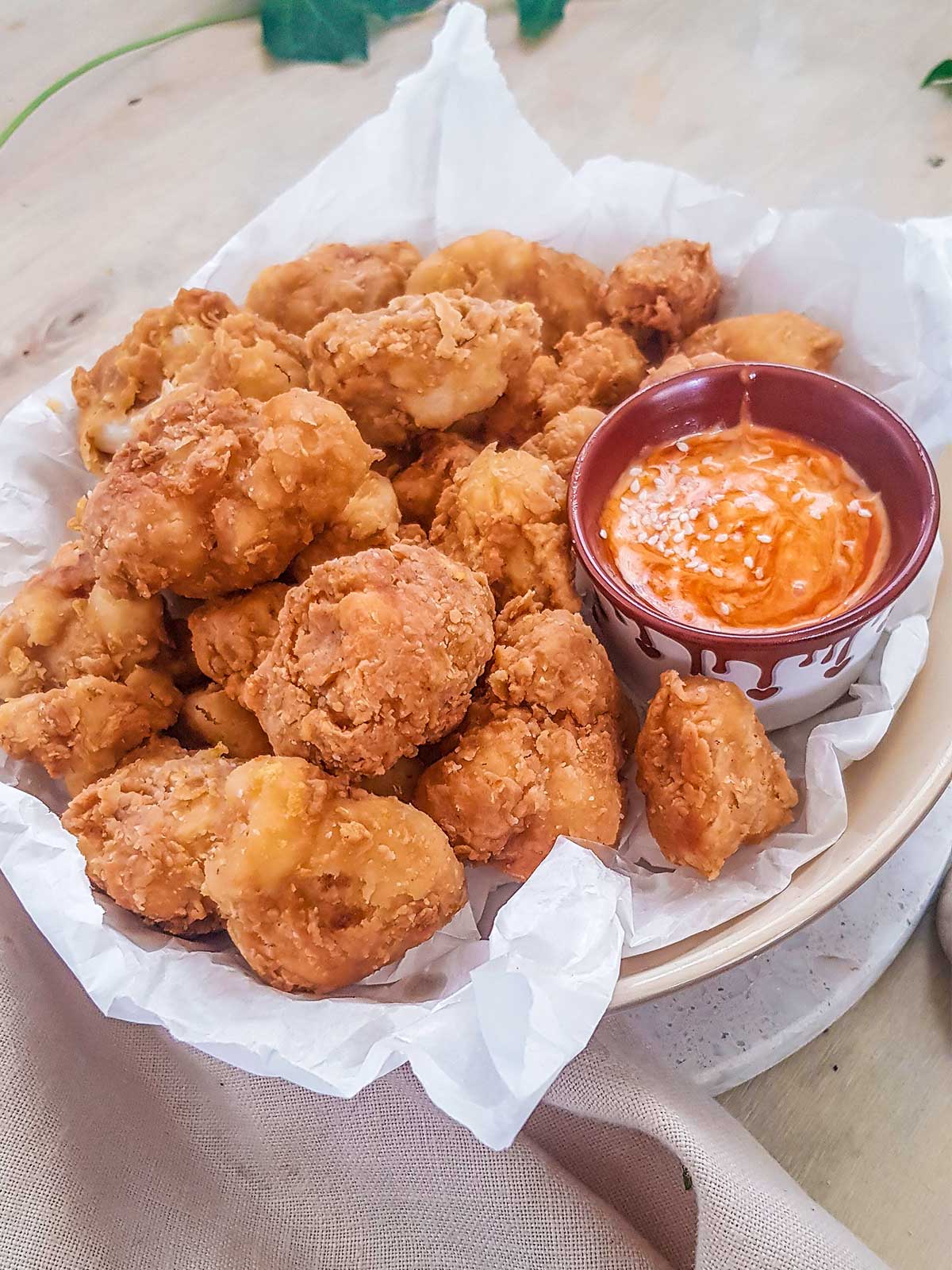 Deep Fried cauliflower served with a dip