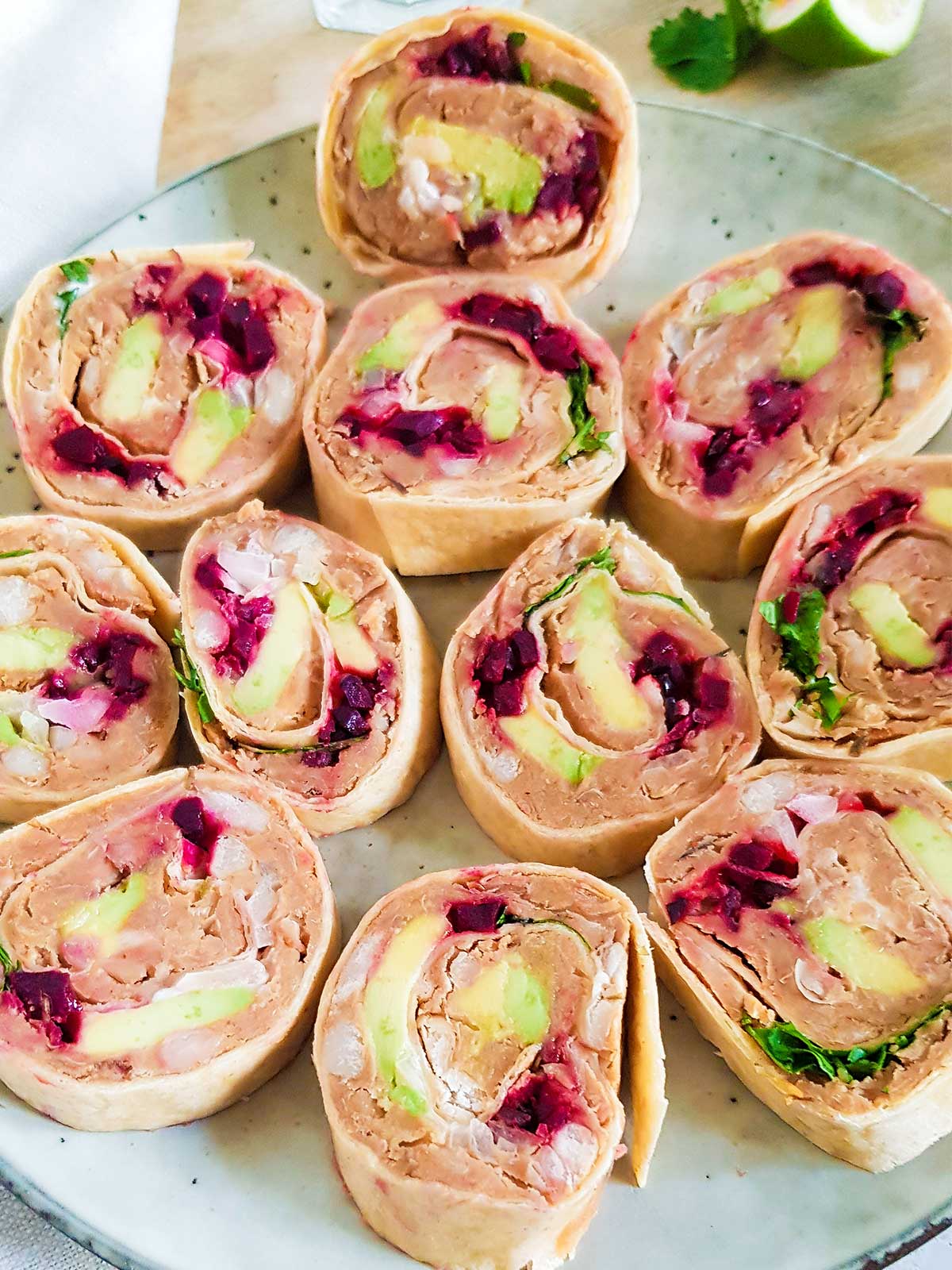 vegan pinwheels in a plate