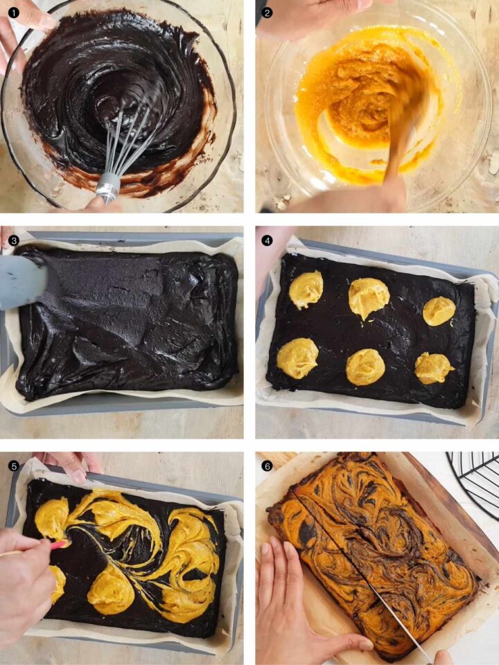 step by step process of vegan pumpkin brownies 