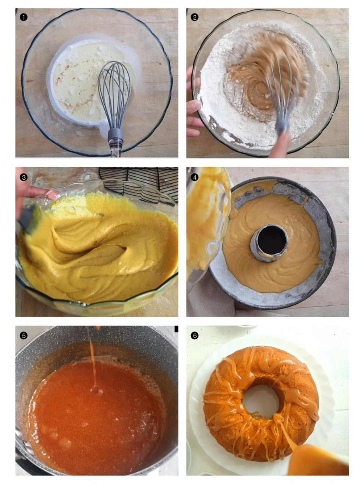 step by step process of making vegan pumpkin bundt cake 