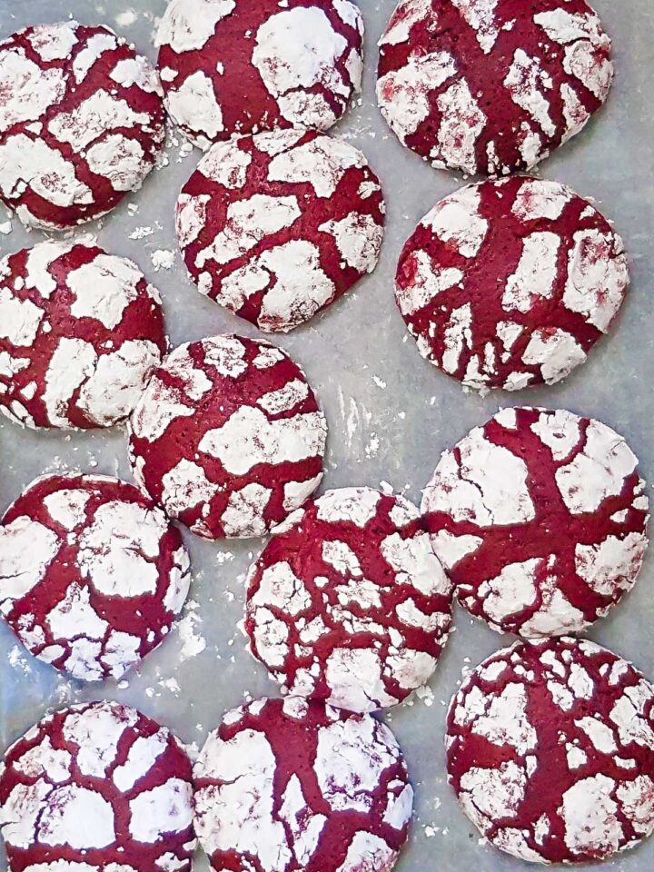 red velvet cookies baked in tray