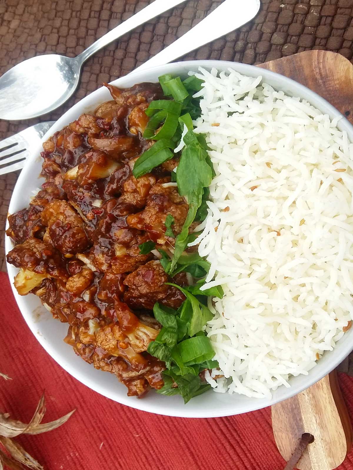  Sweet and Sour Cauliflower served with boiled white rice