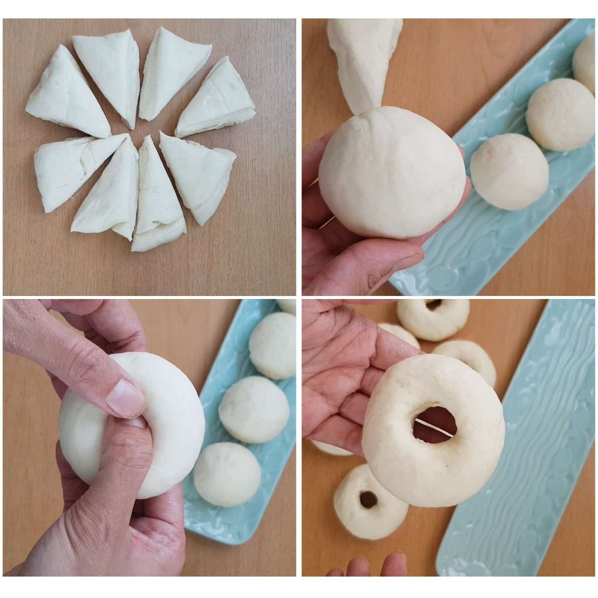 making dough balls and bagel ring shapes process shots