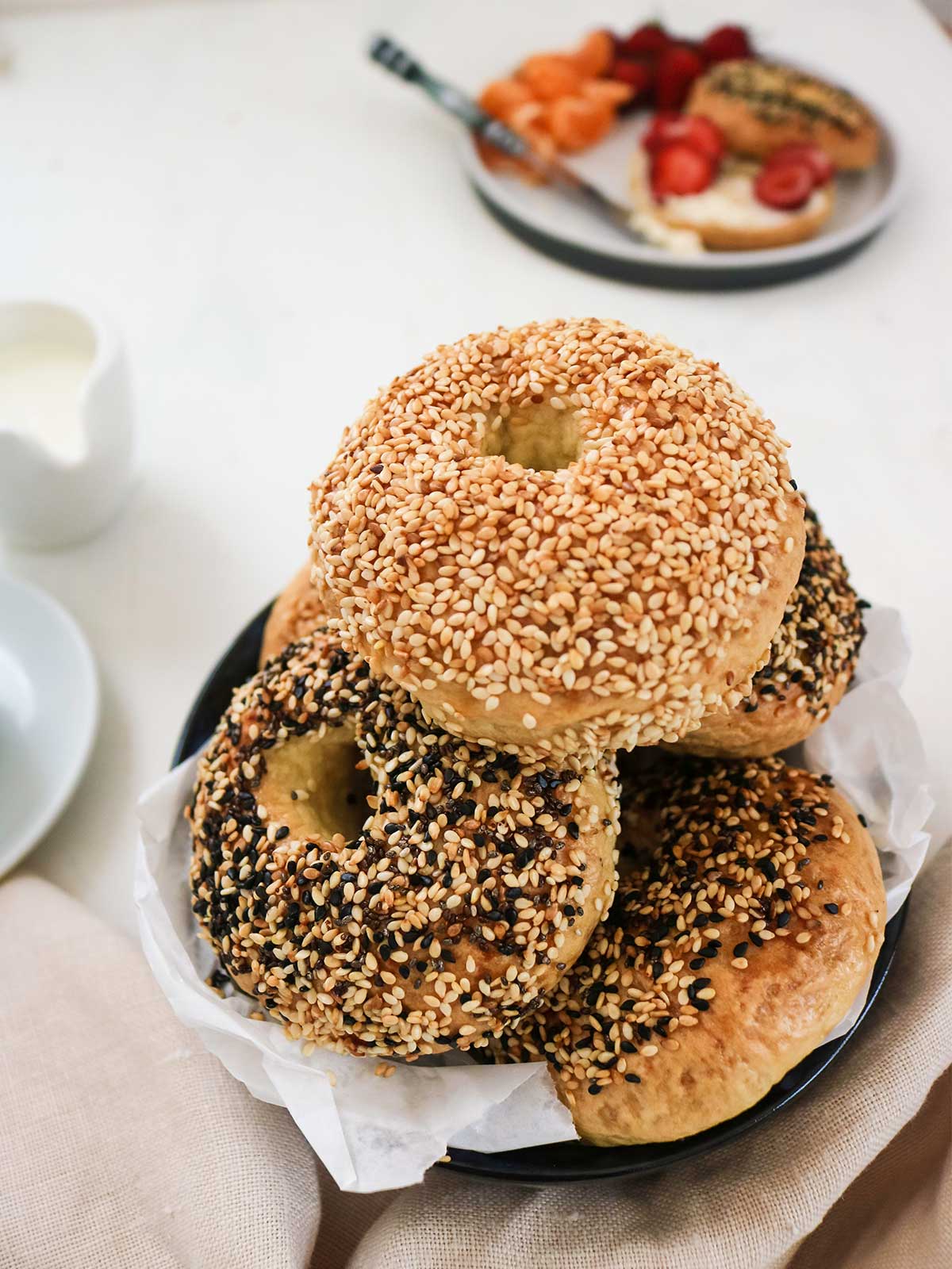 Vegan bagel stack in a bowl