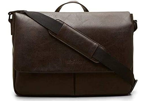 brown vegan leather messenger bag with strap