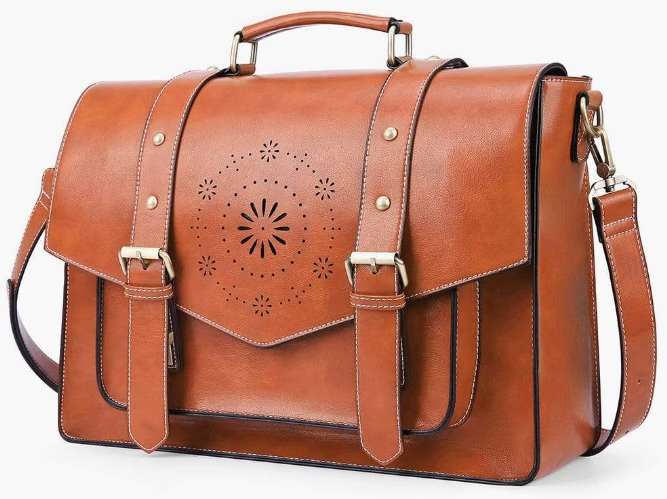 brown color bag with golden buckles