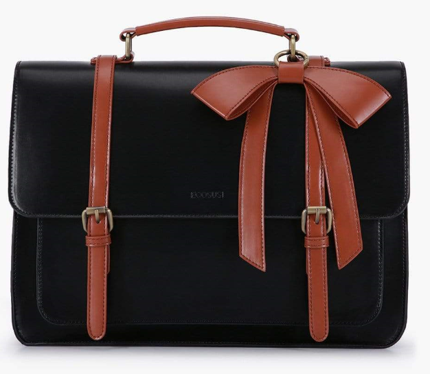 black bag with brown bow