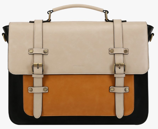 black off-white and mustard color vegan messenger bag