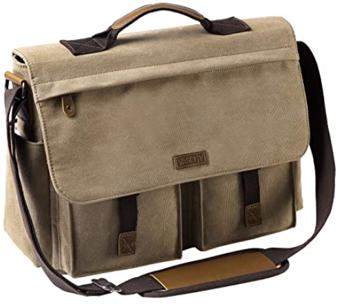 skin and brown canvas bag with strap