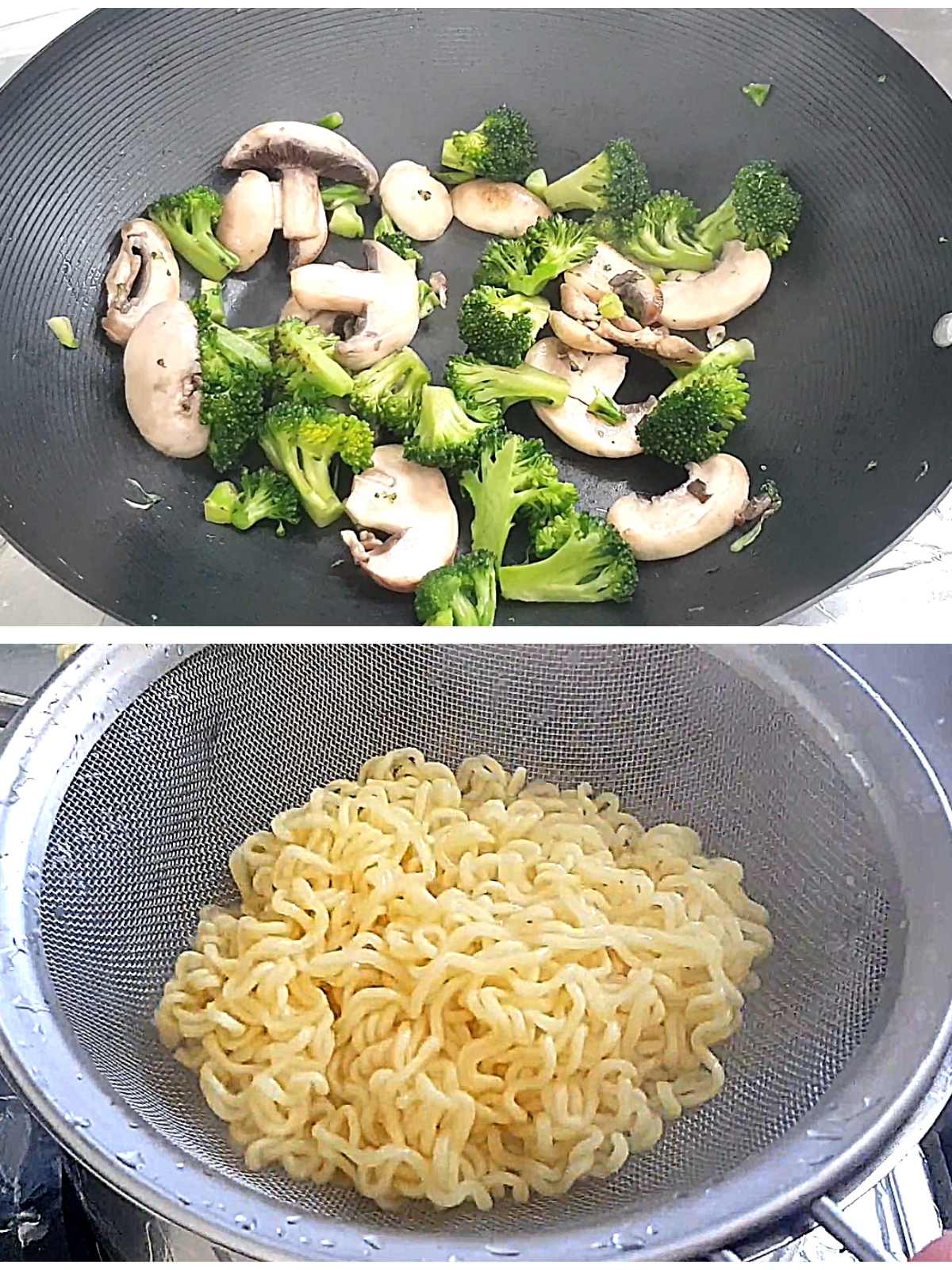 process shots of how to cook ramen