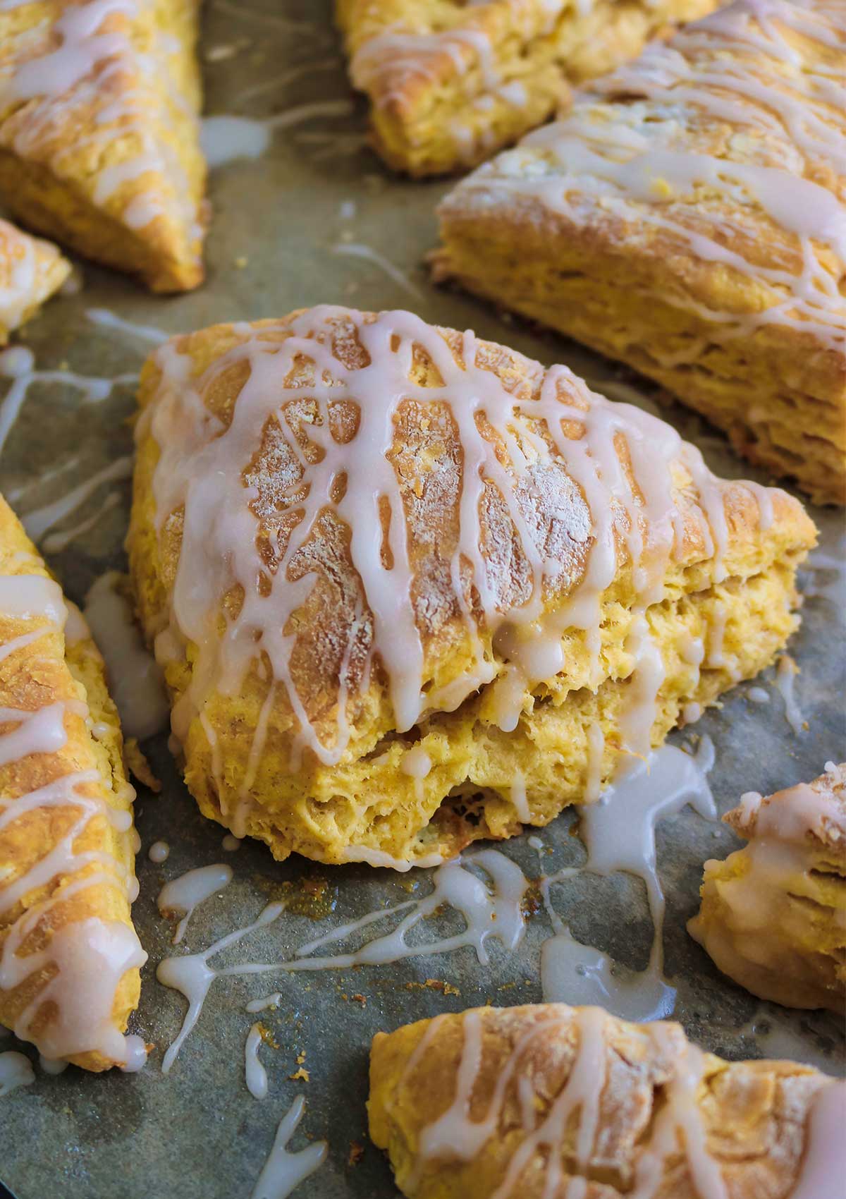 vegan pumpkin scones in baking tray ready to serve