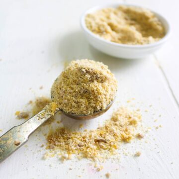 vegan parmesan cheese in a spoon