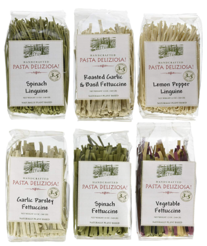 six Pasta Deliziosa vegan pasta packets