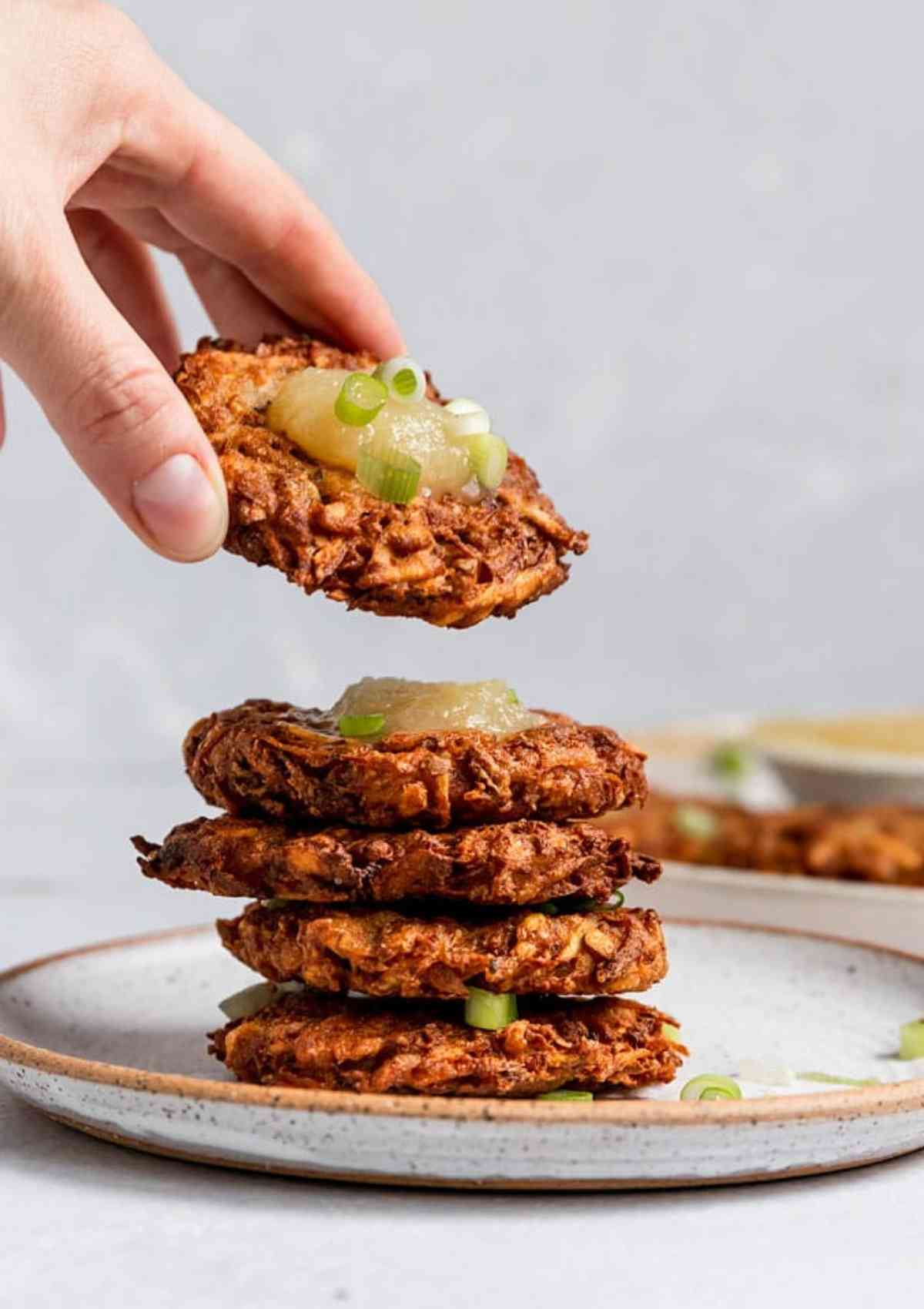 Vegan Latkes stack on a plate 