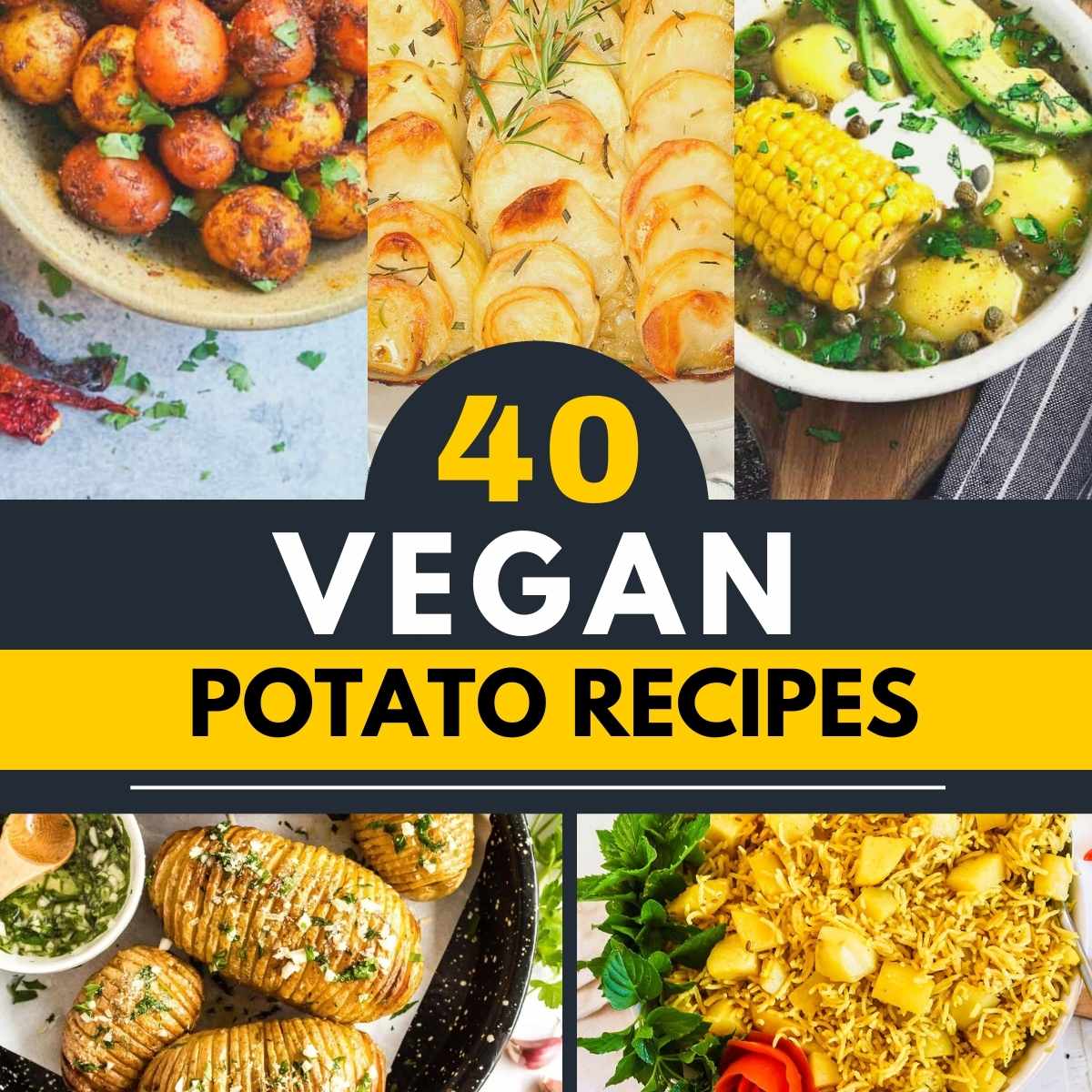 collage of vegan potato recipes