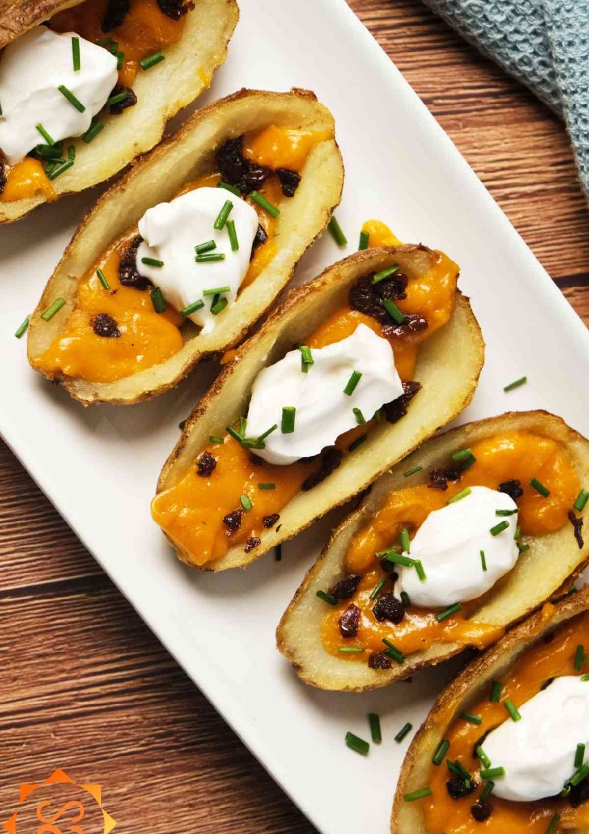 Vegan potato skins filled with vegan cheese