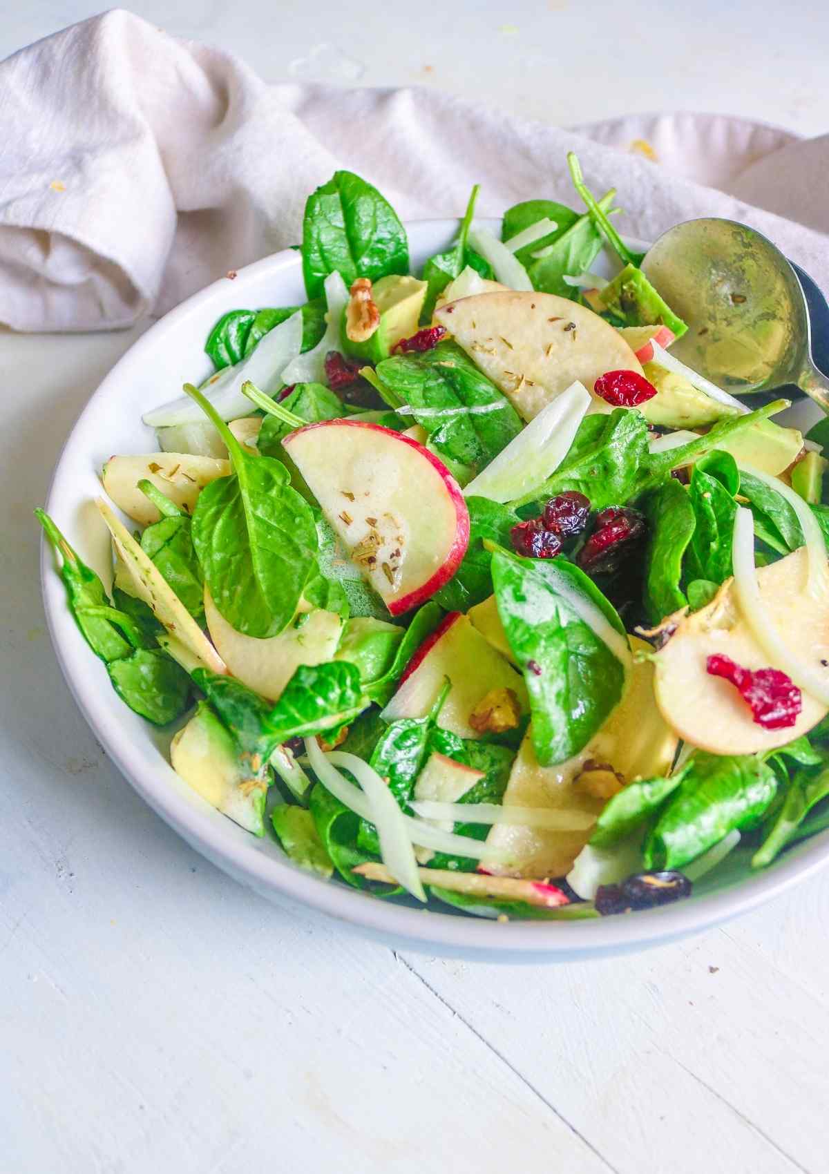 close up shot of vegan spinach salad