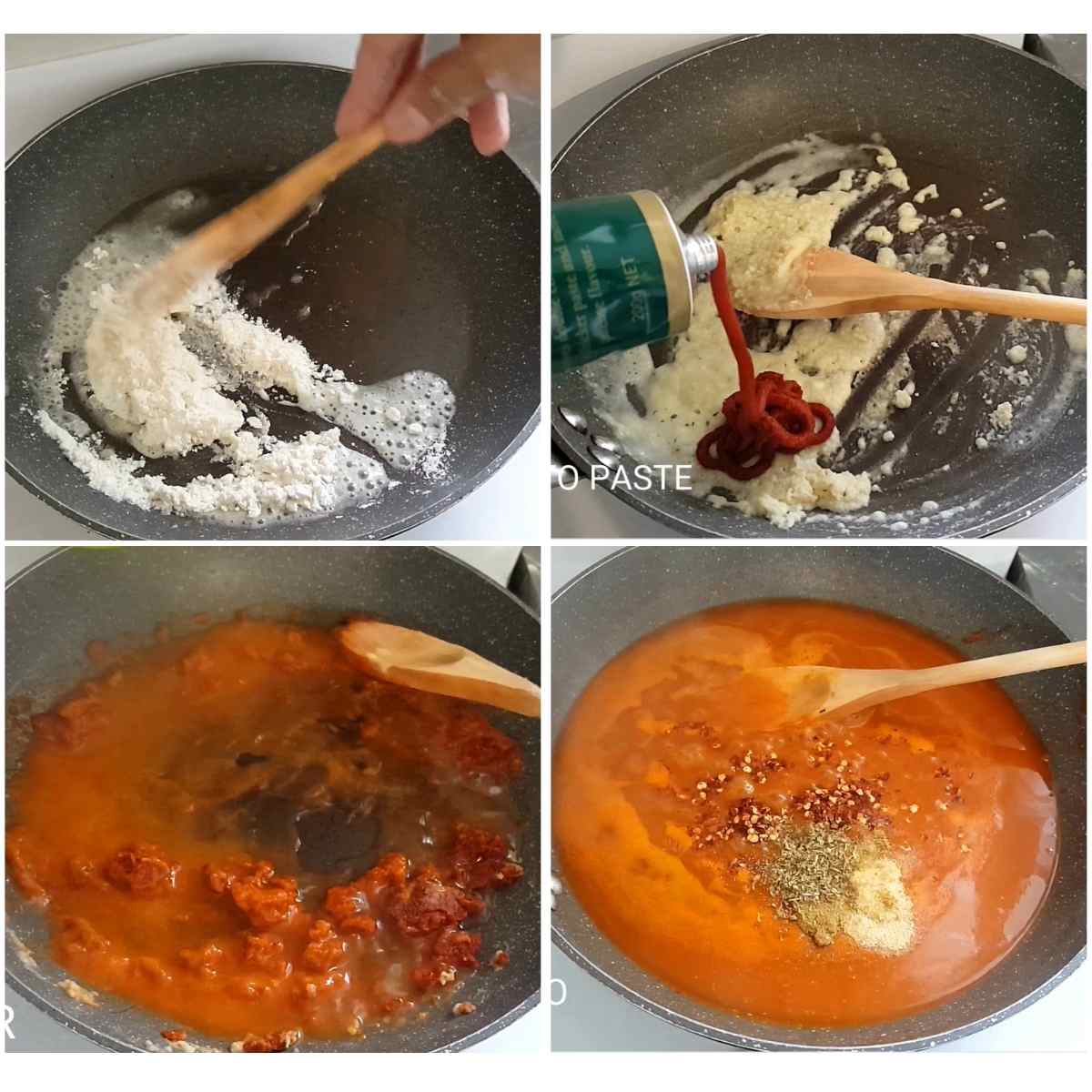 process shots of  making vegan enchiladas sauce