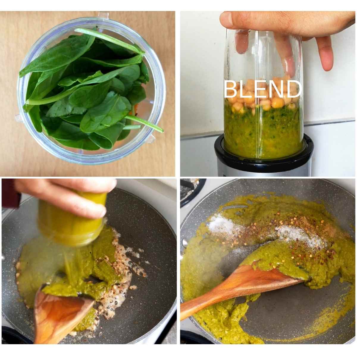 process of making the vegan spinach pasta sauce