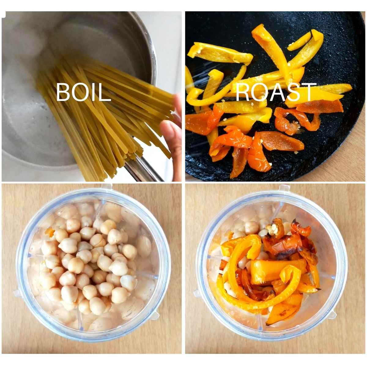 vegan spinach pasta preparation images collage 