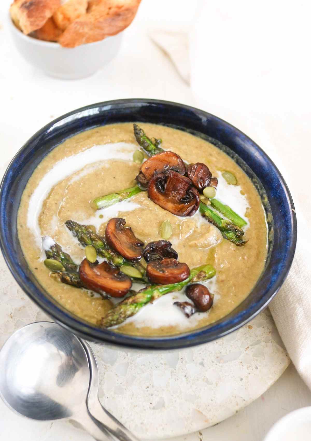 Asparagus Mushroom Soup served with bread