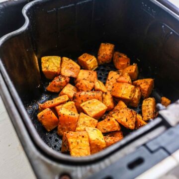 roasted butternut squash in air fryer basket