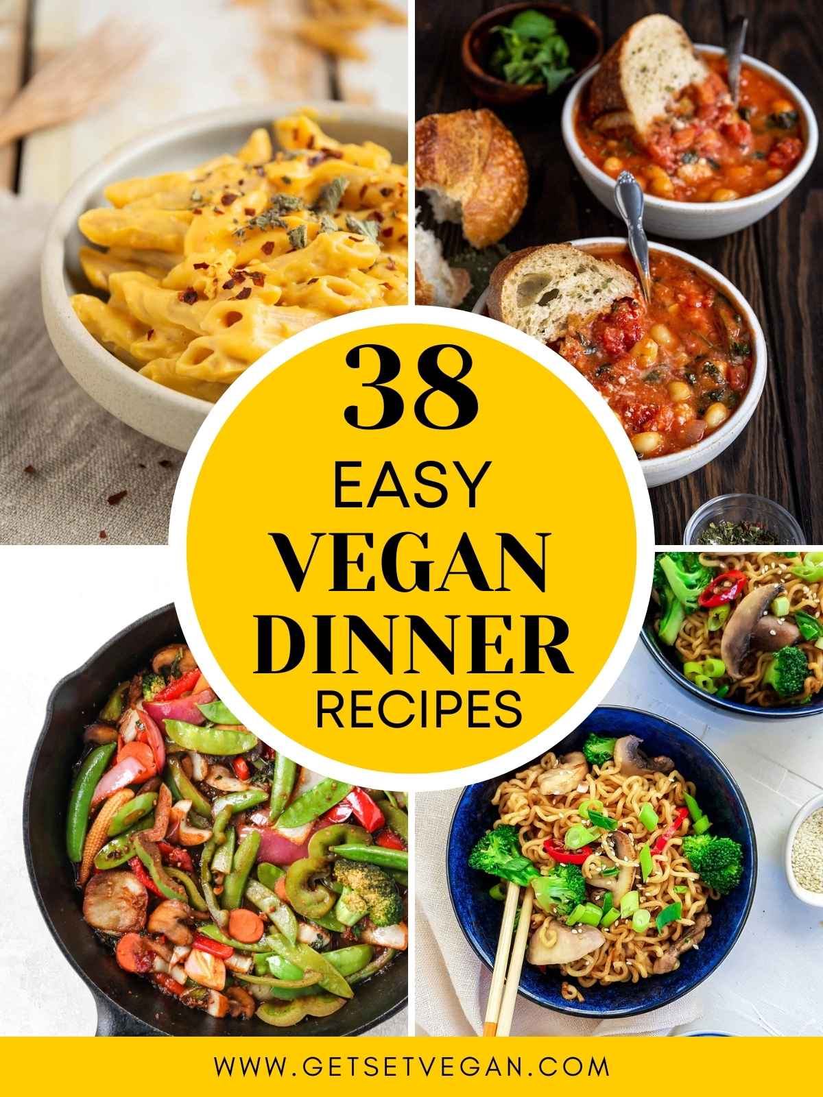 Collage of easy vegan dinner recipes with a title in the middle.