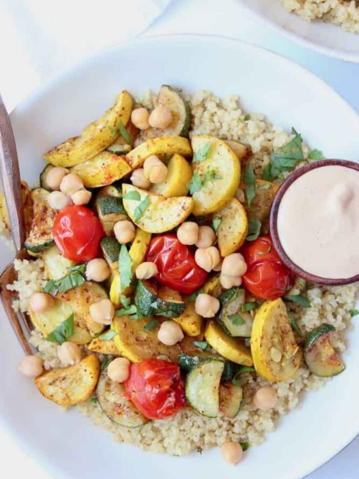 roasted veggies on a bed of quinoa